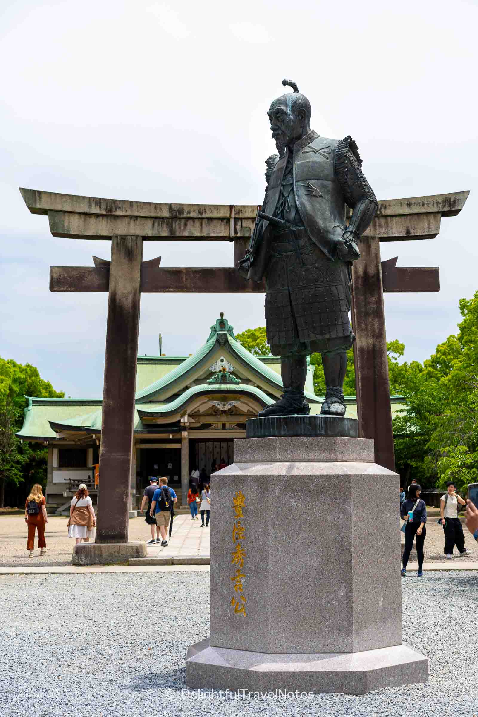 Toyotomi Hideyoshi statue at Hokoku Shrine outside Osaka Castle.