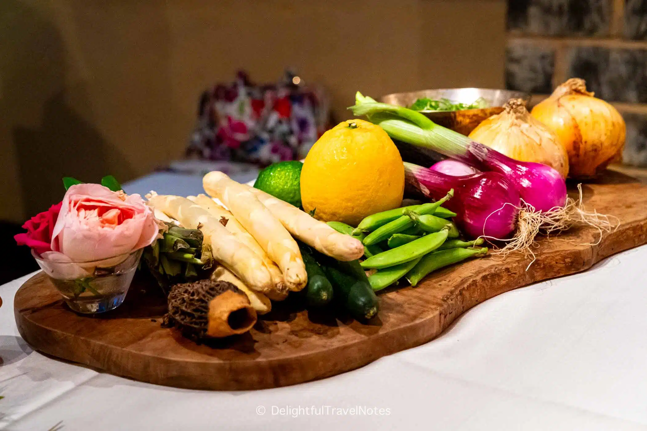 a platter of vegetables used as ingredients for the dinner at La Terrasse restaurant in Nara.