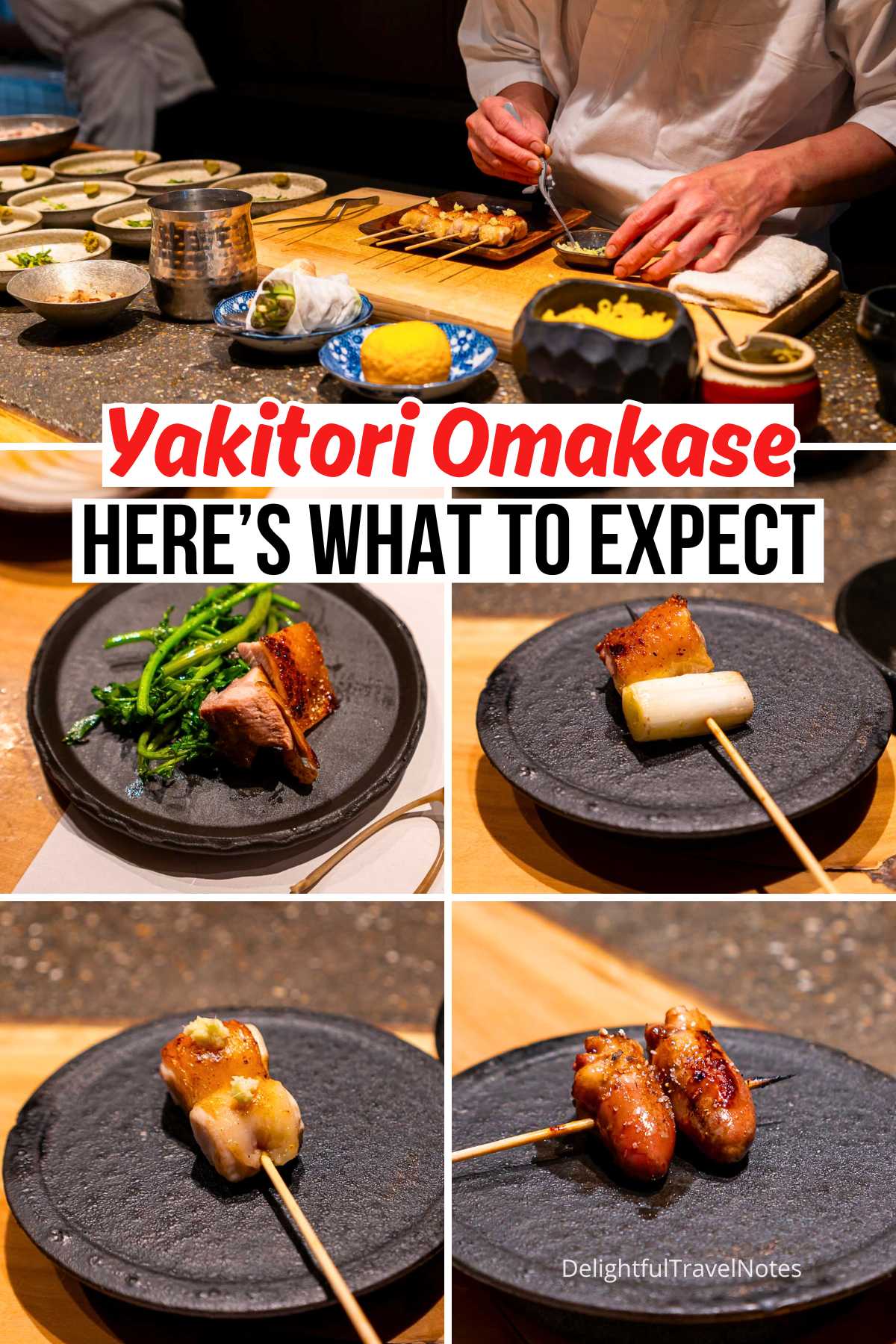 a collage of dishes often served in a yakitori omakase.