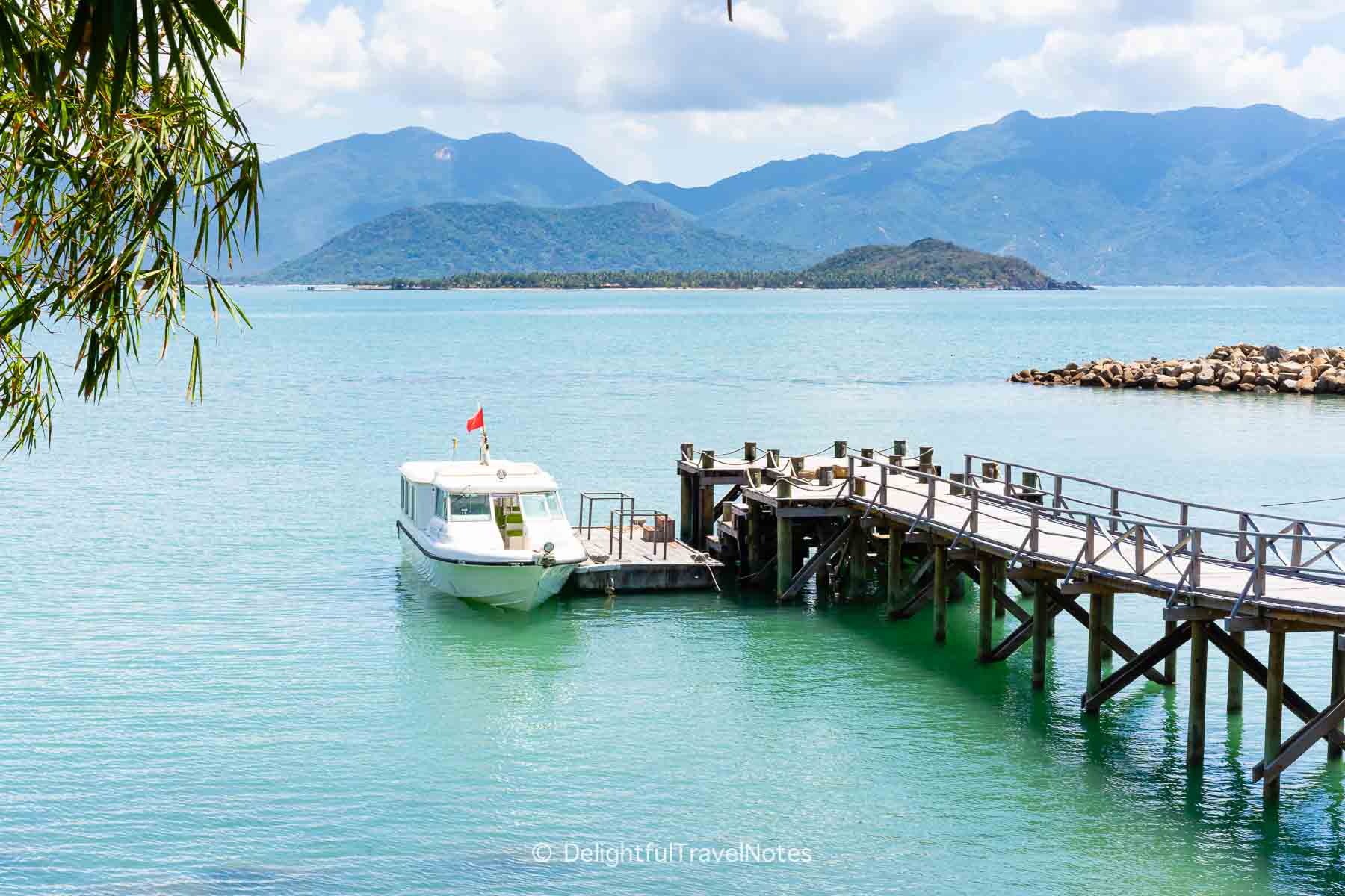 a speedboat at the dock of Six Senses Ninh Van Bay in Nha Trang.