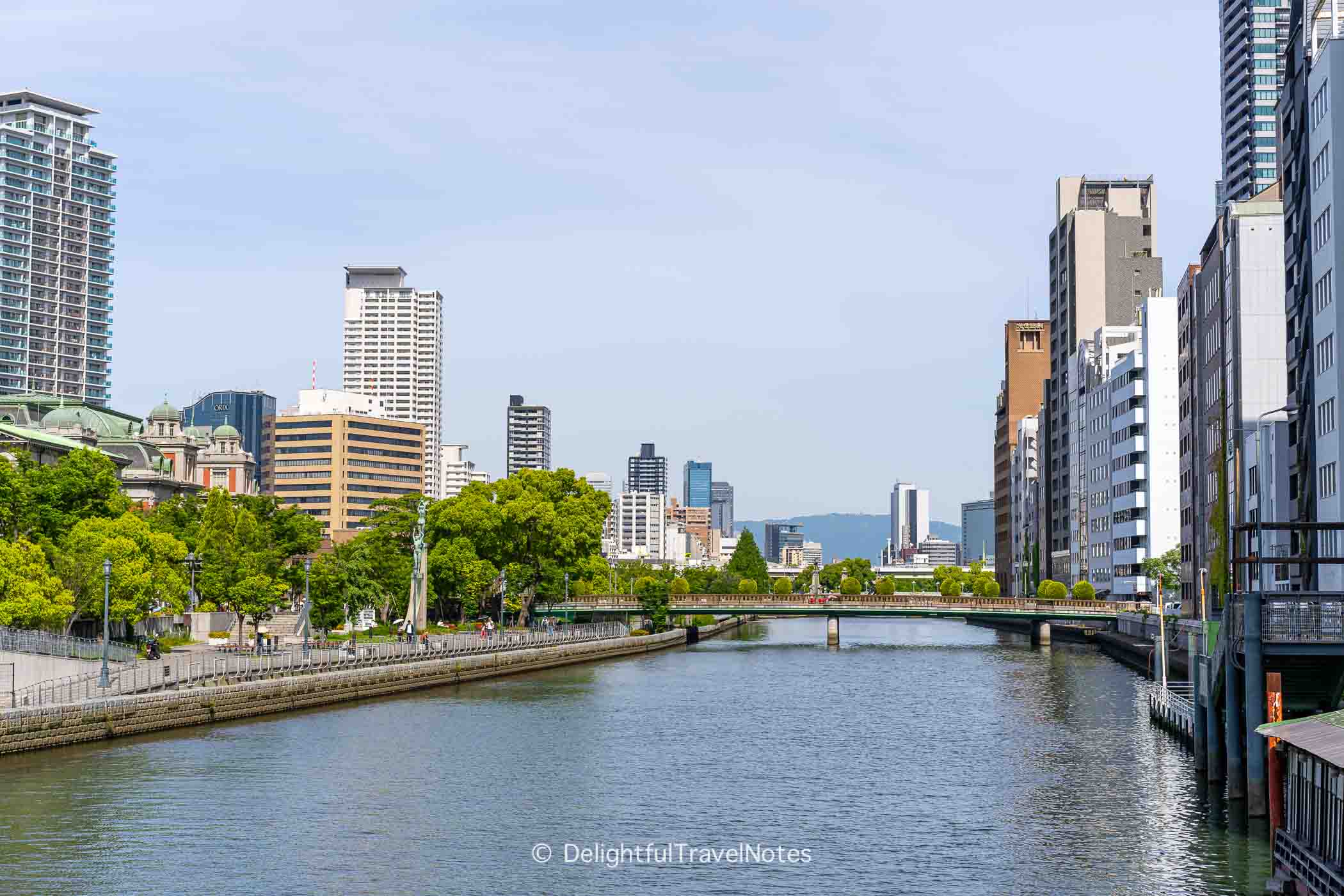 View of Tosahori River and part of Nakanoshima Island in Osaka.