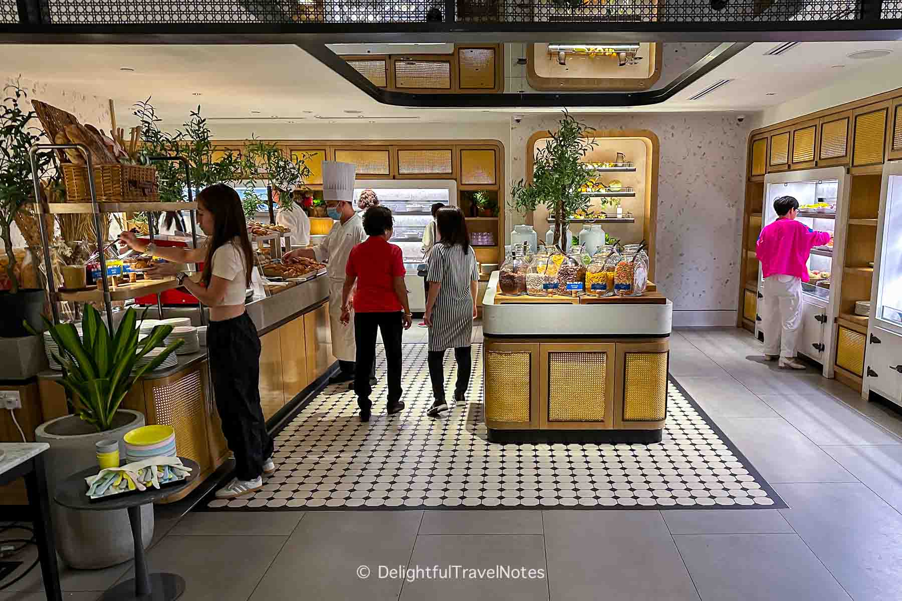 Food stations at the breakfast buffet in Hilton Singapore Orchard.