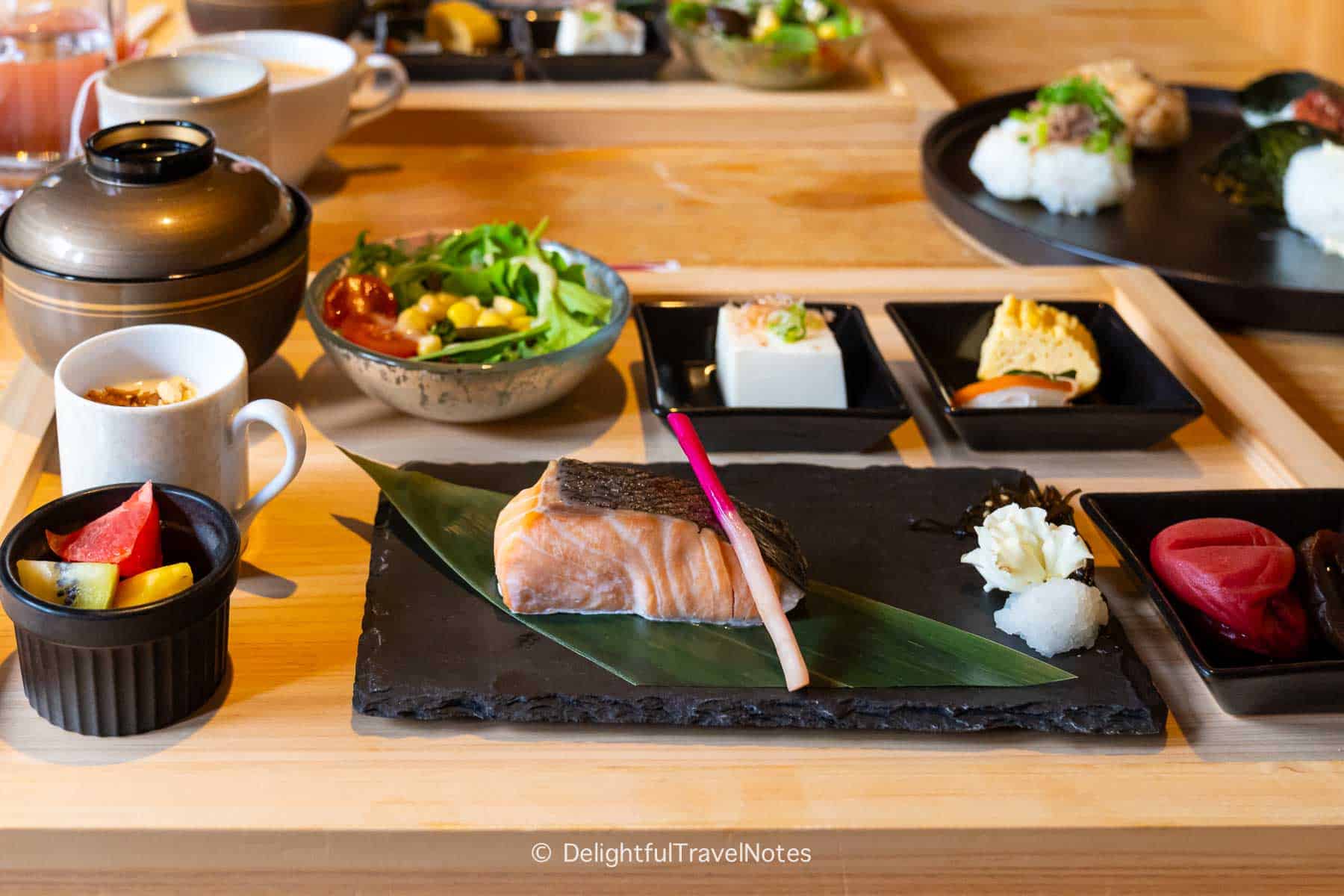 the Japanese breakfast set served at Hotel Setre Naramachi in Nara.