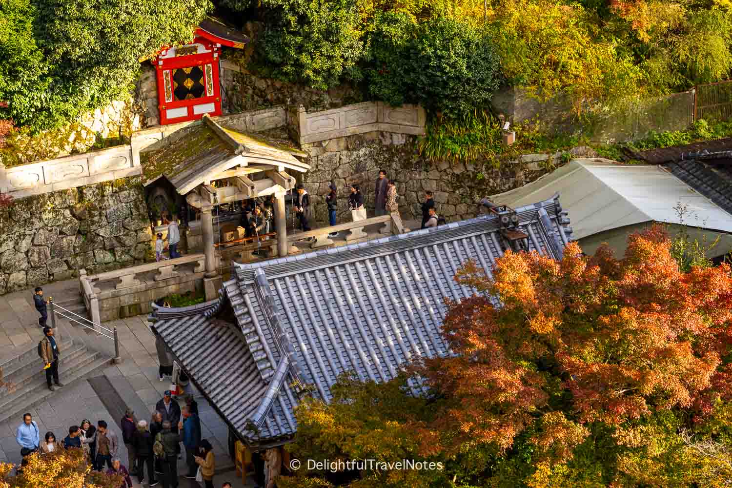 Otowa waterfall at Kiyomizu-dera in Kyoto in the fall.