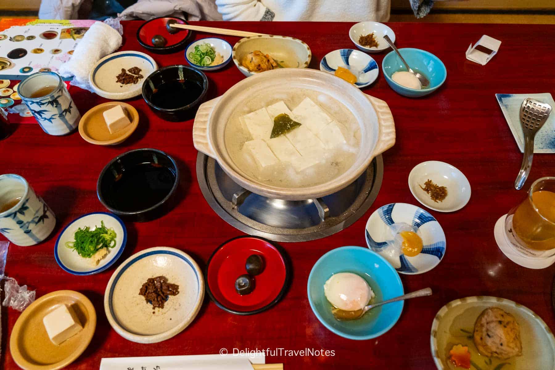 Tofu set meal at Yudofu Sagano in Arashiyama Kyoto.