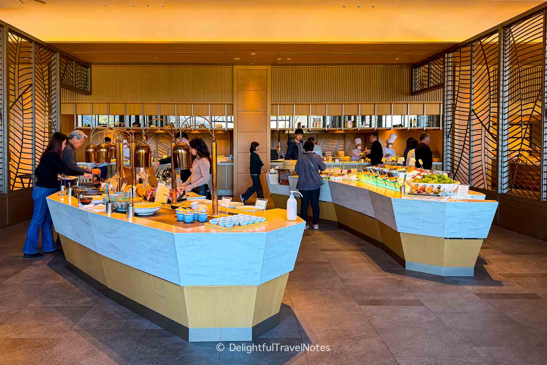 Food stations in the breakfast buffet at The Westin Miyako Kyoto Hotel.