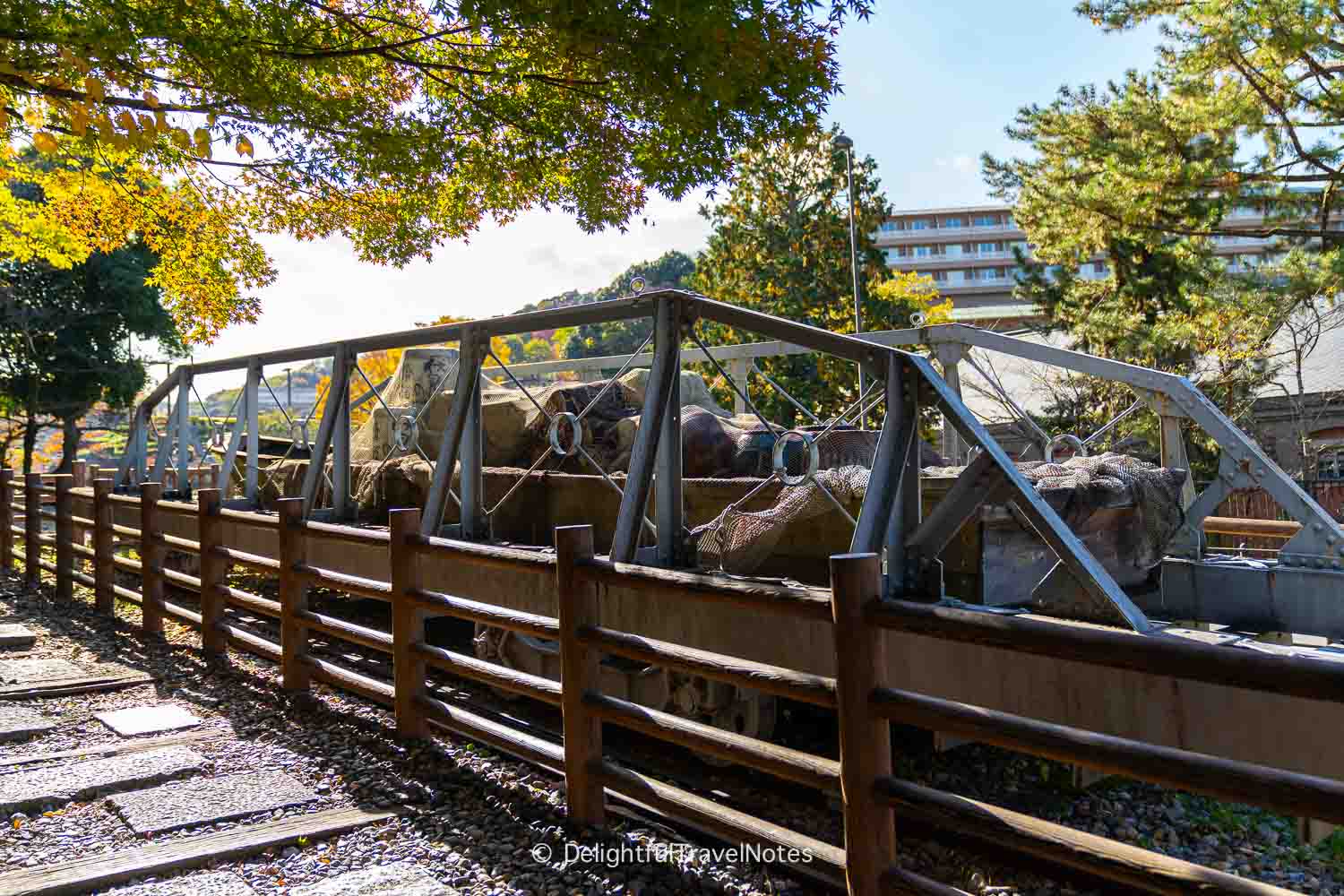 Replica of cargo vessel once used for Lake Biwa Canal displayed on Keage Incline.