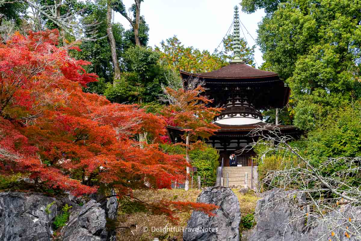 Tahoto Pagoda of Ishiyamadera temple surrounded by fall colors.