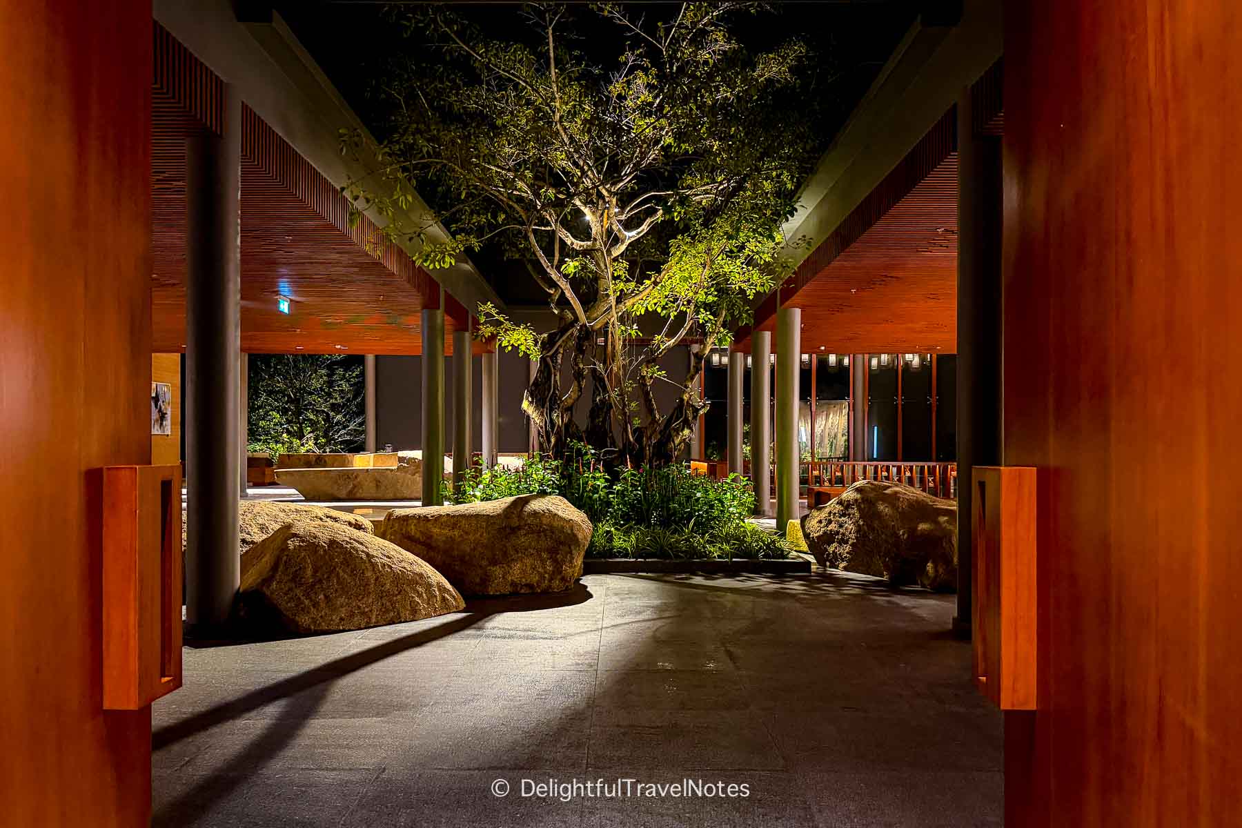 JW Marriott Cam Ranh Bay Resort lobby at night.