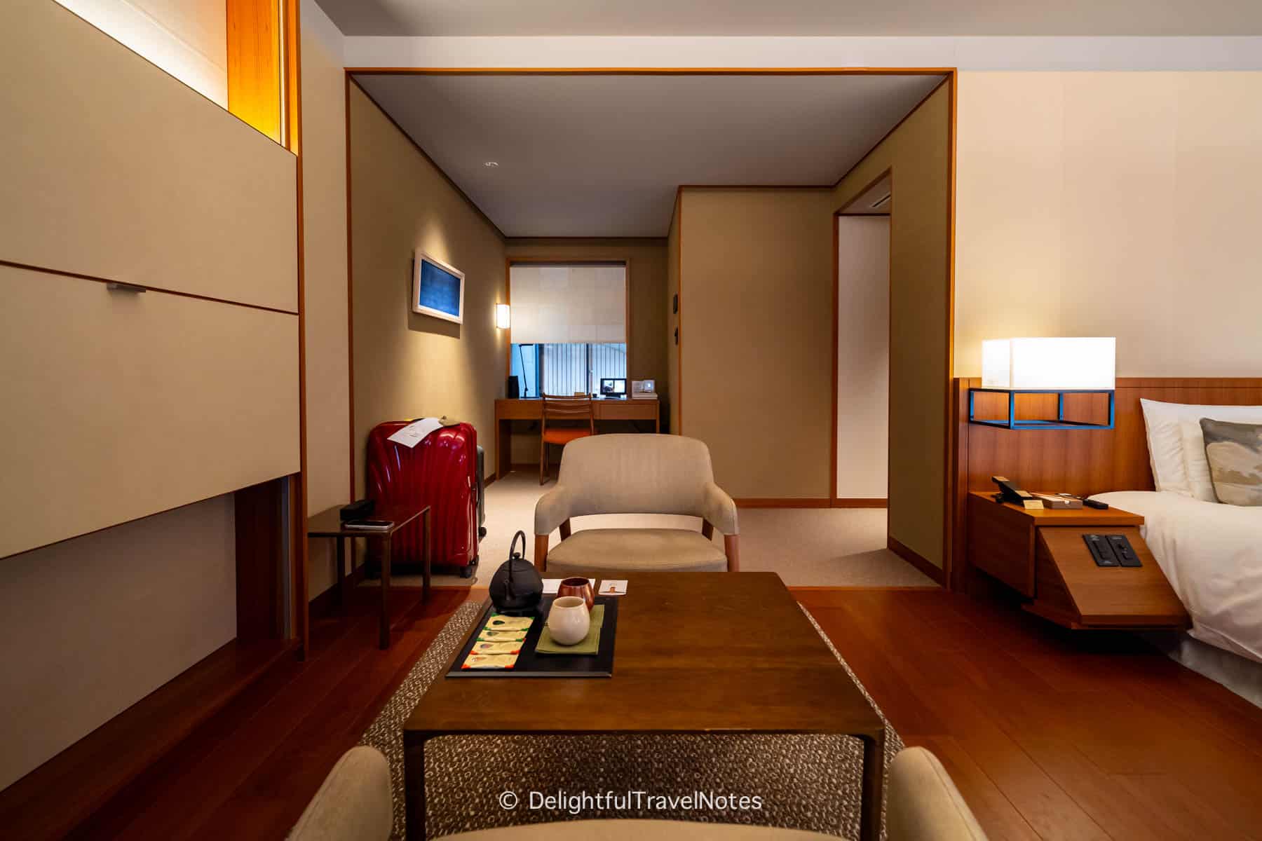 desk overlooking a small box garden in the room.