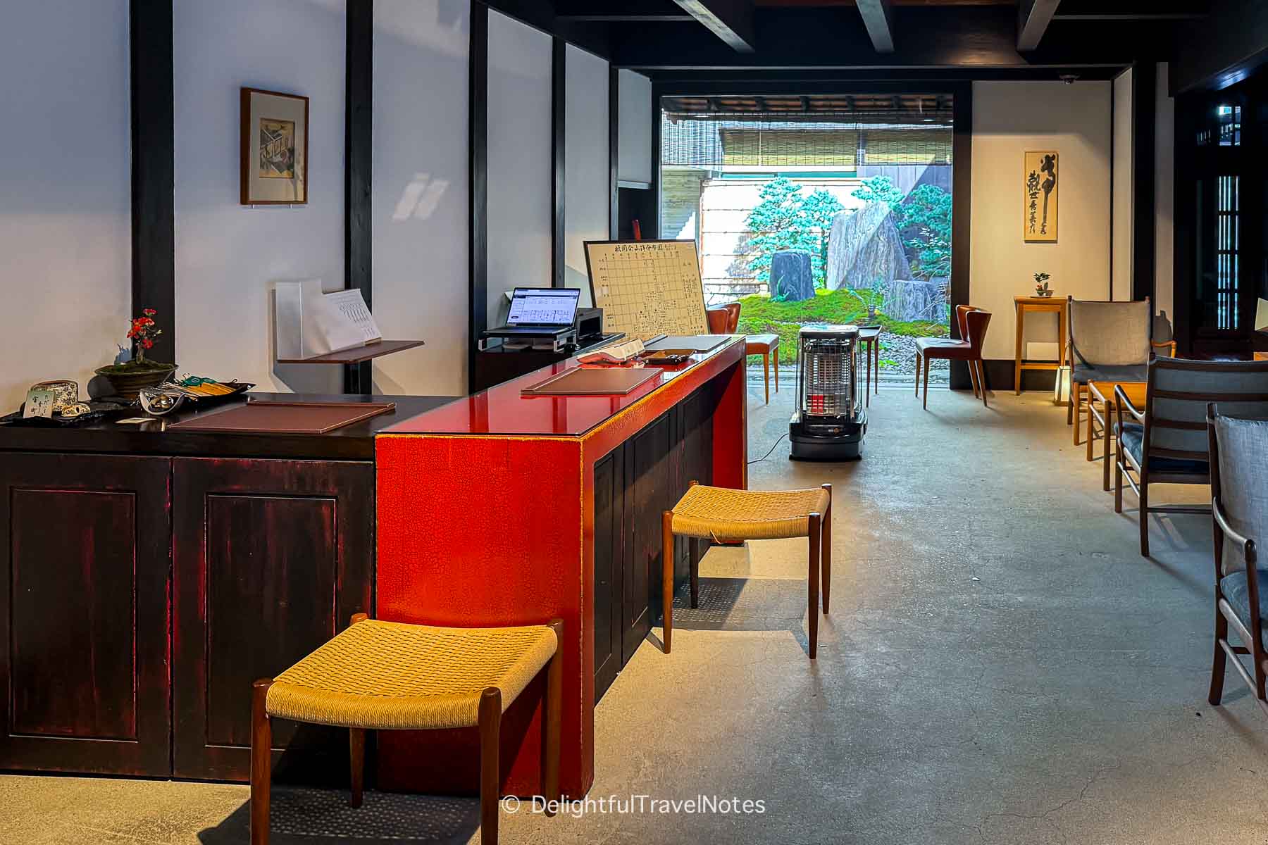 The modest front desk at The Hiramatsu Kyoto.