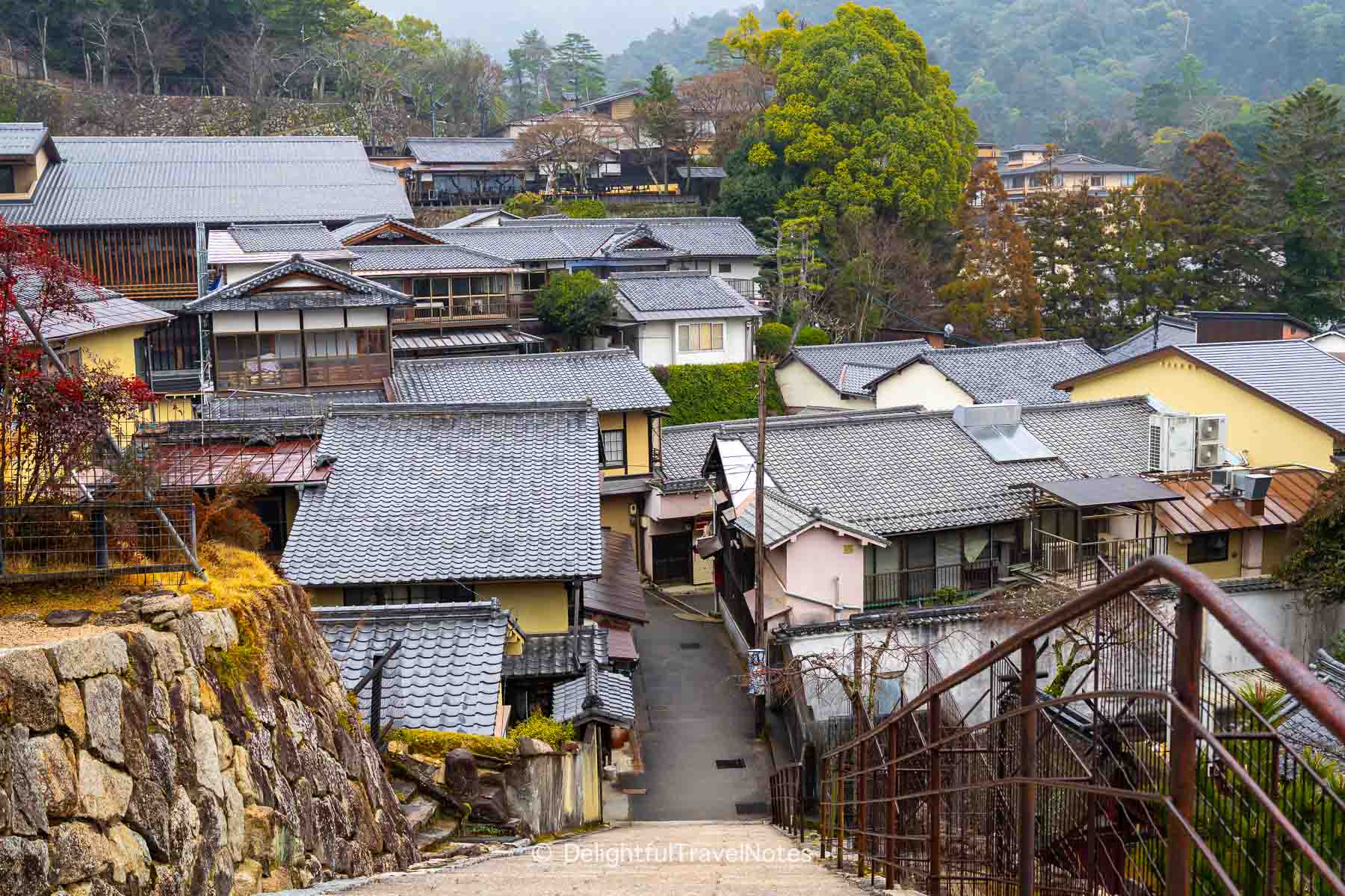 Quiet streets on Miyajima Island in the early morning.
